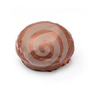 Donut glazed with milk chocolate. View from a forty-five degree angle. Isolated image