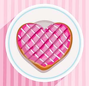 Donut-heart on a plate, coloured picture.
