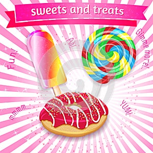Donut, ice cream and lolly banner, background
