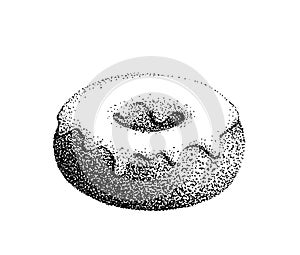 Donut with icing illustration old lithography style hand drawn