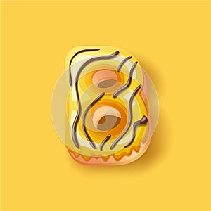 Donut icing yellow upper latter - B Font of donuts. Bakery sweet alphabet. Donut alphabet latter B isolated on yellow