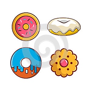 Donut icon set, cartoon style