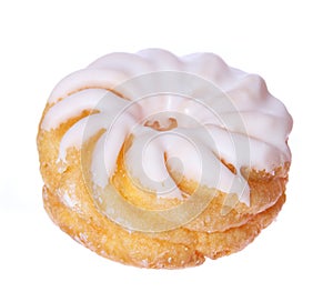 Donut isolated on white, glazed french crullers twisted doughnut