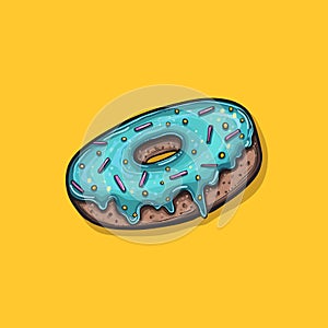 Donut with mint icing. Vector illustration.