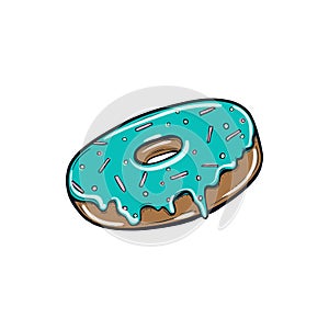 Donut with mint icing. Vector illustration.