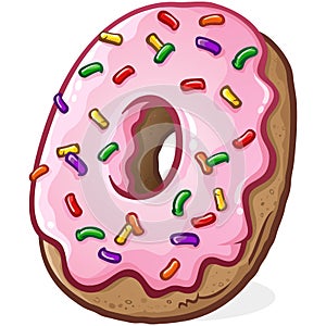 Donut with pink frosting and rainbow sprinkles vector cartoon