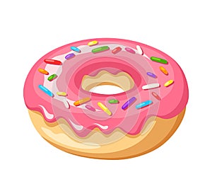 Donut with pink glaze and colorful sprinkles. Vector illustration. photo