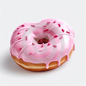 Donut with pink glaze and sprinkle isolated on white background.