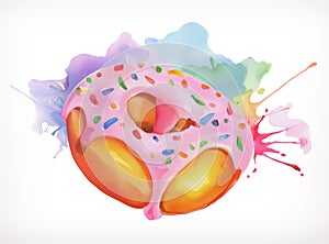 Donut with pink icing vector illustration