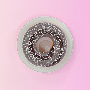 Donut on a plate on a pink background