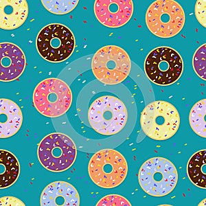 Donut seamless pattern with blue pastel background