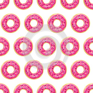 Donut seamless pattern. Pink glazed donuts. Vector illustration
