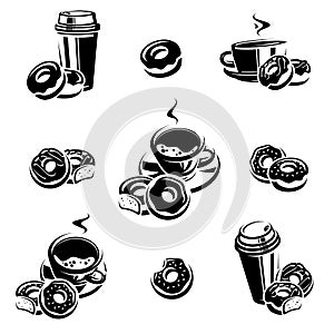 Donut set. Donuts collection icons and elements. Vector