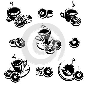 Donut set. Donuts collection icons and elements. Vector