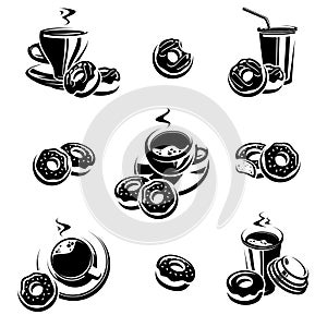 Donut set. Donuts collection icons and elements. Vector