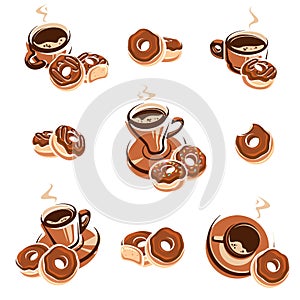 Donut set. Donuts collection icons and elements. Vector