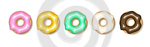 Donut set illustration. Flat donuts dessert cake icon. Doughnut round sweet design