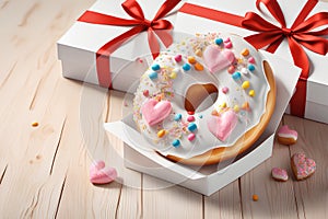 Donut in the shape of a heart. Valentine's Day Gift Concept.