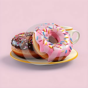 Donut and sugar 3d clay icon with a glass by Generative AI