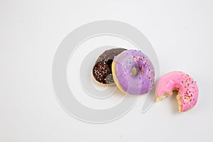 Donut. Sweet icing sugar food. Dessert colorful snack. Glazed sprinkles. Treat from delicious pastry breakfast. Bakery cake.