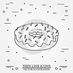 Donut thin line icon. Donut isolated. Vector dark grey.