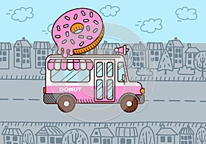 Donut van in the city. Food truck