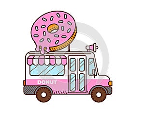 Donut van icon. Food truck isolated on white