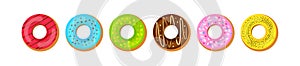 Donut vector icon, cake set, sweet doughnut, cartoon glazed dessert. Candy food illustration