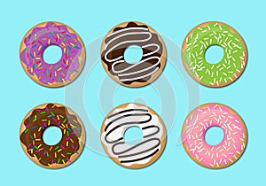 Donut vector set isolated on a light background in a modern flat style.
