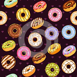 donut vector set, tasty sweets illustration seamless background