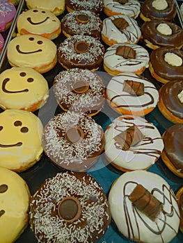 Donuts along tray
