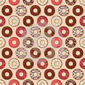 Donuts background. Vector seamless pattern.