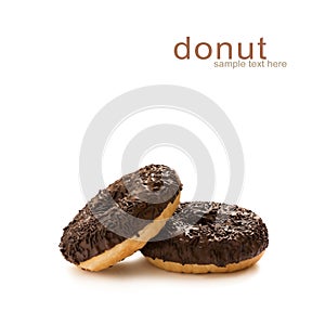 Donuts in chocolate glazed with chocolate chips isolated on the white background, seamless pattern, top view, flat lay