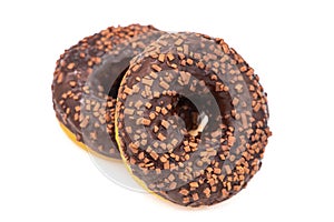 Donuts with chocolate icing isolated on a white background