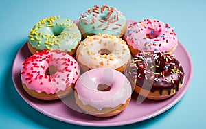 Donuts with Colorful Glaze. Generative AI