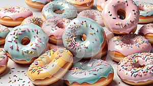 Donuts with colorful sprinkles, Pastel tones.