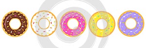 Donuts colorful vector set isolated on white background. Sweet donuts collection.