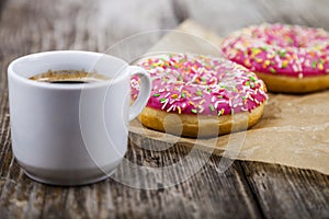 Donuts and a cup of coffee