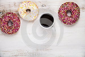 Donuts and a cup of coffee