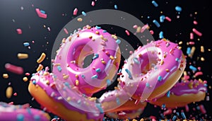 donuts fly into the air and sprinkle colored sprinkles