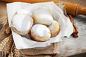 Donuts homemade with powdered sugar