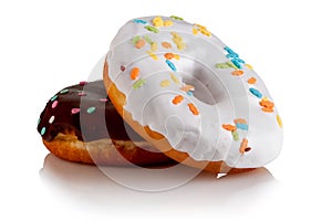Donuts with icing on a white background