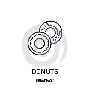 donuts icon vector from breakfast collection. Thin line donuts outline icon vector illustration. Linear symbol for use on web and