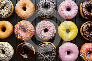 Donuts on kitchen table, a delightful assortment of sweet treats