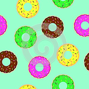 Donuts seamless pattern on blue background