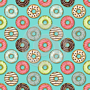 Donuts seamless pattern on blue background