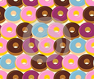 Donuts seamless pattern. Chocolate and strawberry desserts. Swee