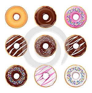 Donuts. Set of american sweets desserts. photo