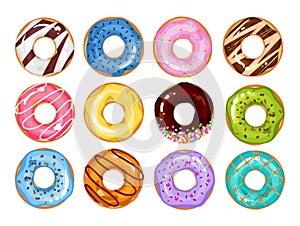 331_Set of cartoon colorful donuts isolated on white background.