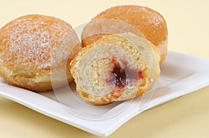 Donuts with strawberry jam